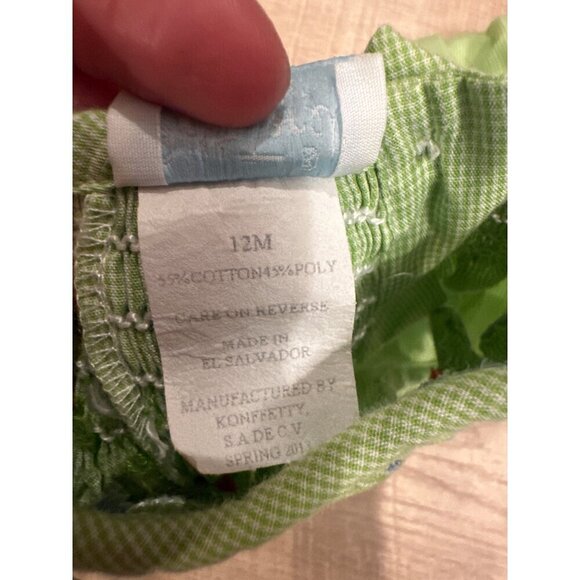 Beth Terrell Infant Green Gingham Romper With Embroidered Seahorses 12 month - Picture 4 of 5